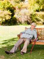 Senior man sleeping on the bench
