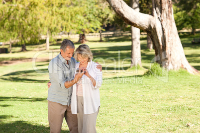 Mature couple looking at their camera