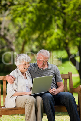 Elderly couple looking at their laptop