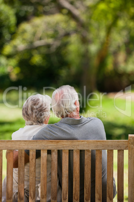 Couple sitting on the bench  with their back to the camera