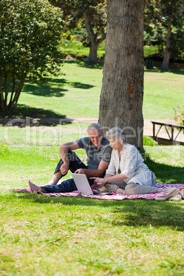 Senior couple  picnicking in the garden