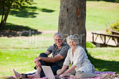 Senior couple  picnicking in the garden