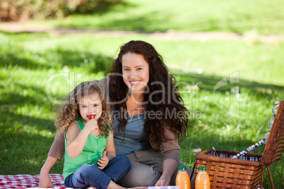 Mother and her daughter picnicking