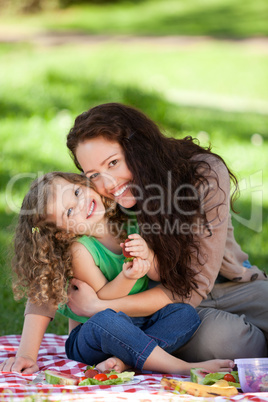 Mother and her daughter picnicking