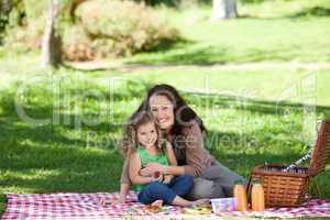 Mother and her daughter picnicking