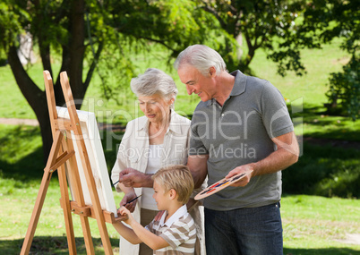 Family painting in the garden