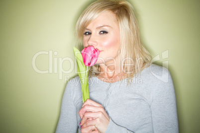 blonde with tulip