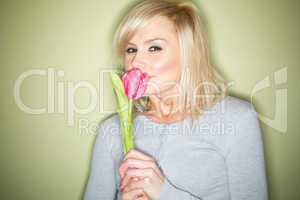 blonde with tulip