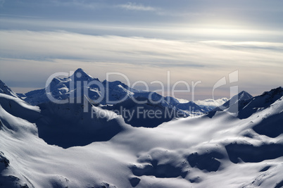 Caucasus Mountains. View from Elbrus in evening.