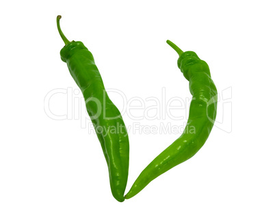 Letter V composed of green peppers