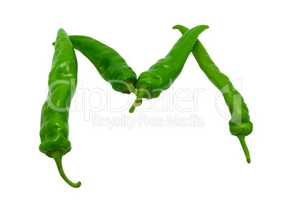 Letter M composed of green peppers