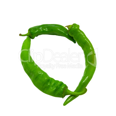 Letter O composed of green peppers