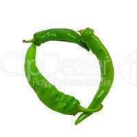 Letter O composed of green peppers