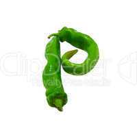 Letter P composed of green peppers