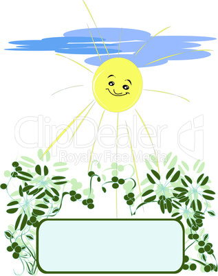 Banner with sun and foliage background.