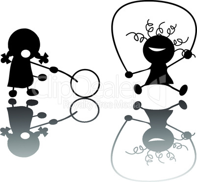 Couple of girls playing- stylized vector silhouettes