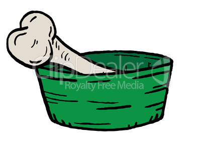 Illustration of dogs bone in a bowl