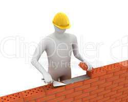 3D white builder lays bricks