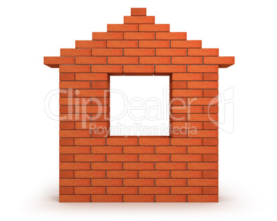 Abstract house made from orange bricks front view