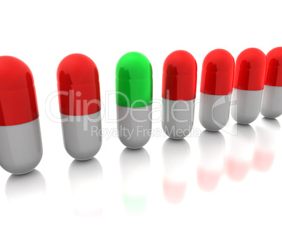 Green pill among reds