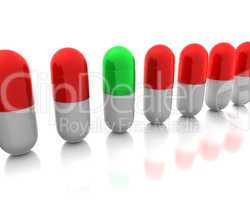Green pill among reds