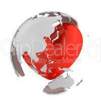Globe with heart, Asian part