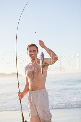 Active man fishing