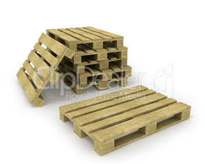 Wooden pallet and stack of pallets isolated on white