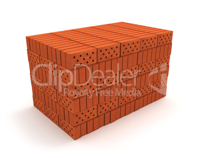 Stack of orange bricks isolated on white