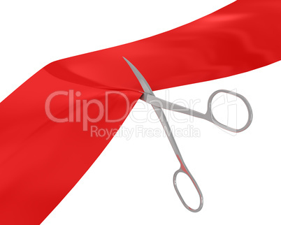 Manicure scissors cut the red ribbon