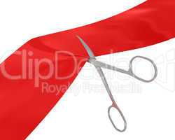 Manicure scissors cut the red ribbon