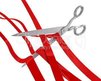 Huge scissors cut many ribbons