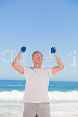 Elderly man doing his exercises