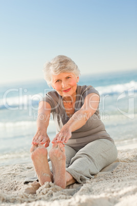 Elderly woman doing her streches