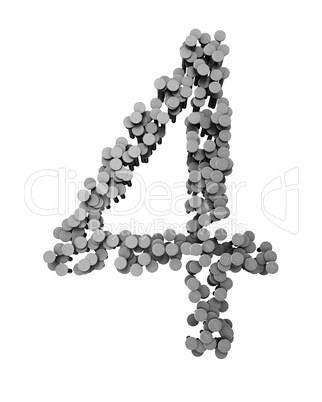 Alphabet made from hammered nails isolated, number 4