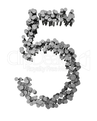 Alphabet made from hammered nails isolated, number 5