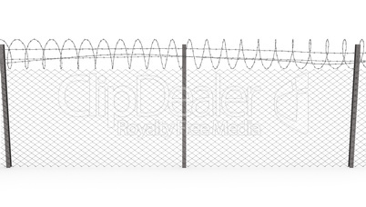 Chainlink fence with barbed wire on top, front view