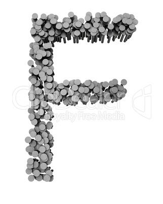 Alphabet made from hammered nails, letter F