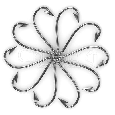 Abstract flower made from fishing hooks