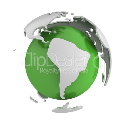 Abstract green globe, South America part