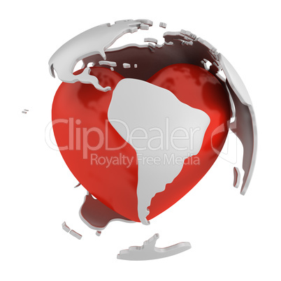 Globe with heart, South America part