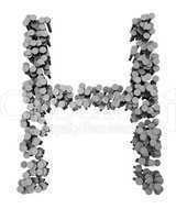 Alphabet made from hammered nails, letter H