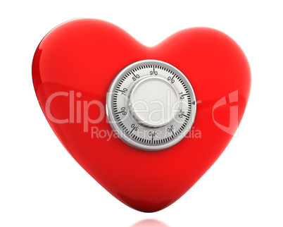 Red heart with a numeric safe lock