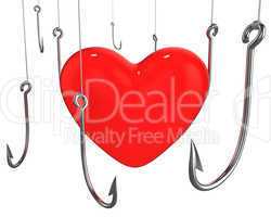 Many hooks trying to catch red heart