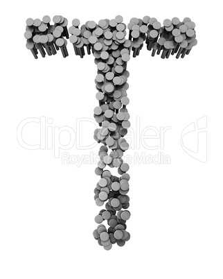 Alphabet made from hammered nails, letter T