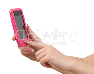 Cellphone in female hand.