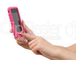 Cellphone in female hand.