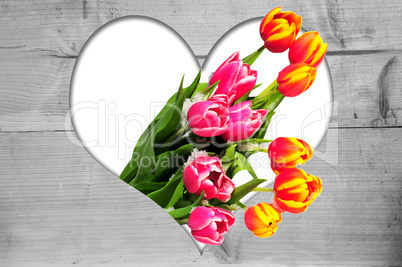 Herz Holz  Bilderrahmen Tulpen Frühling