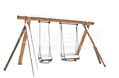 Swings covered with snow
