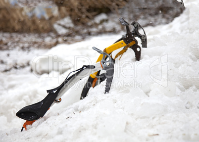 Three ice axes in the snow